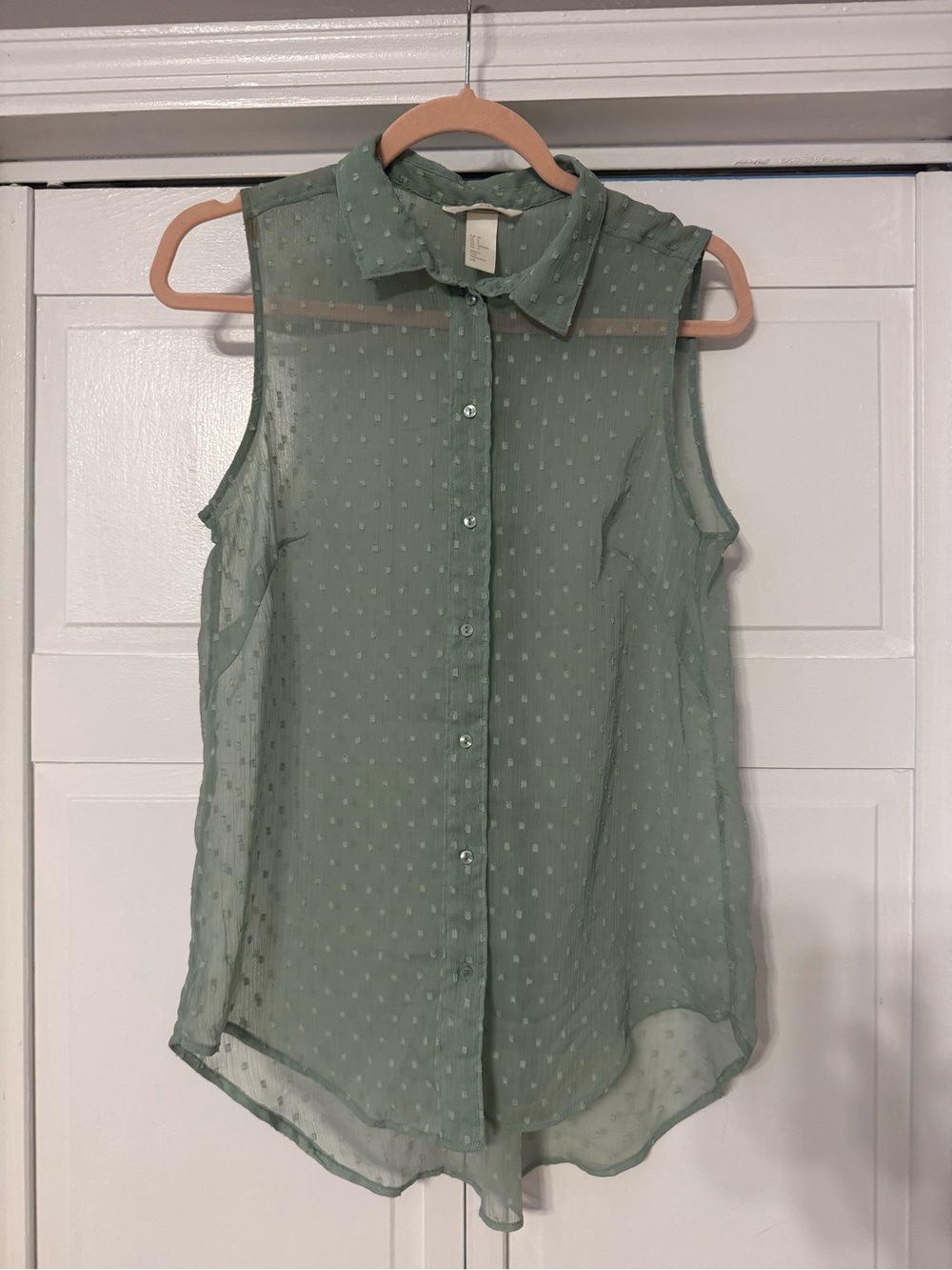 H&M Sleeveless Sheer Button-Down Top in Sage Green